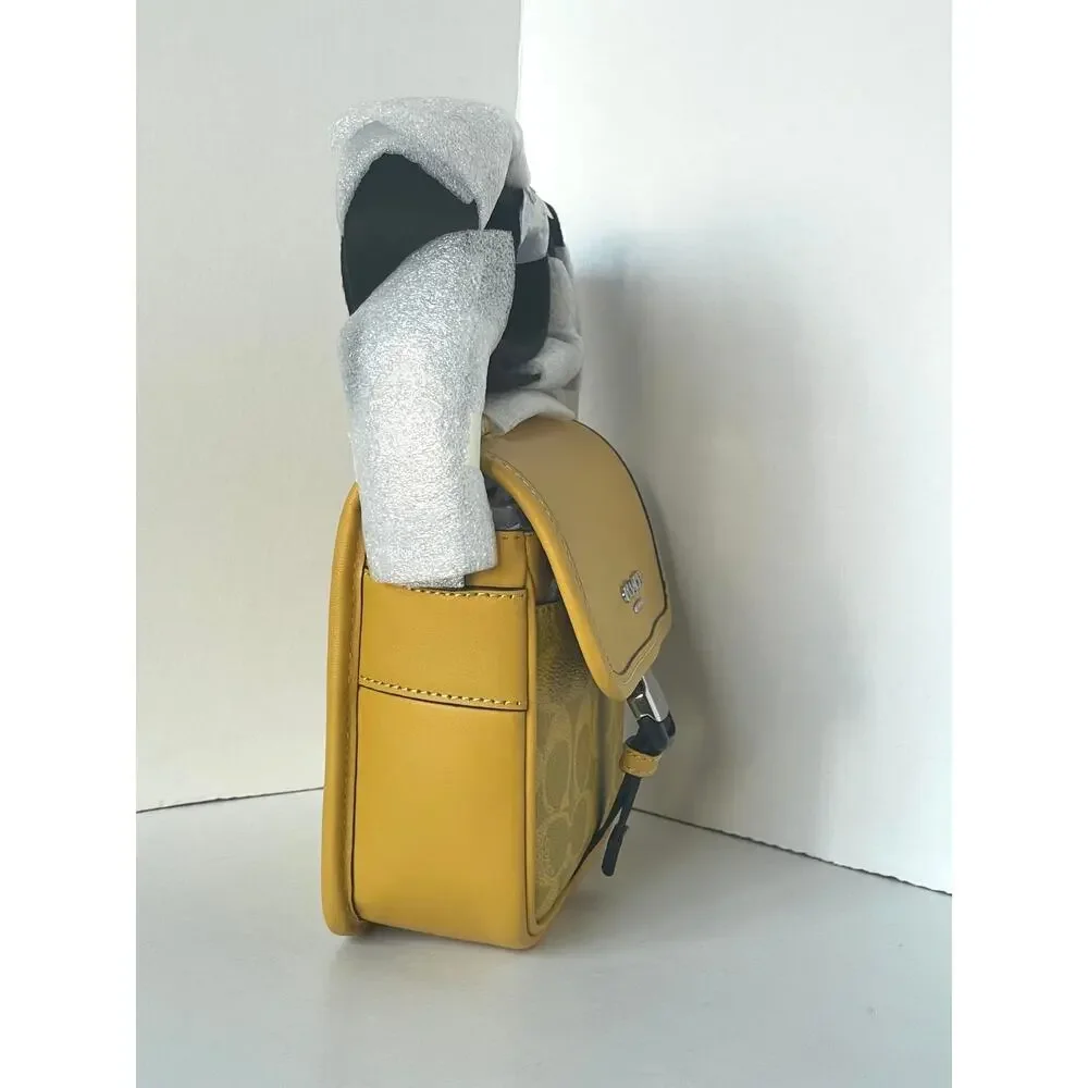 Coach Racer Crossbody Bag Canary Yellow Signature Canvas Charms CEB25